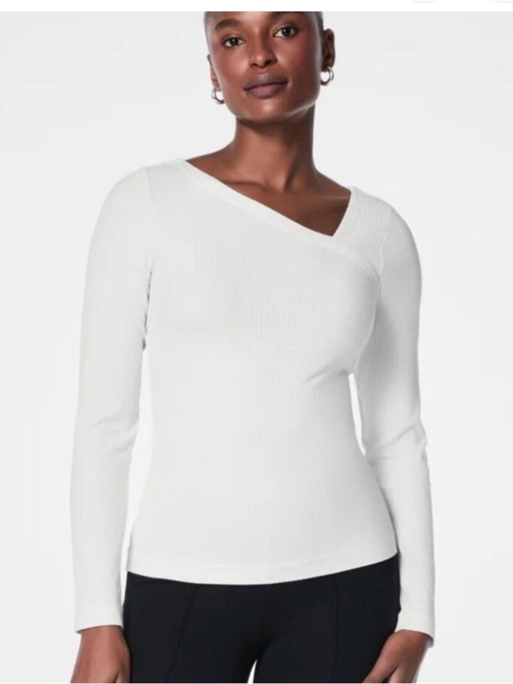 Spanx Asymmetrical Neckline Ribbed Knit Top in Powder- Size Medium